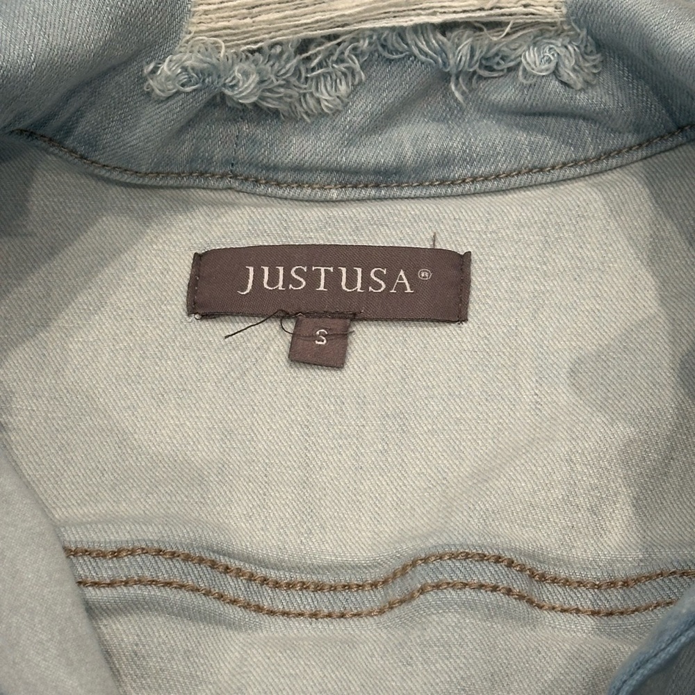 JUST USA Hadid Blue Distressed Denim Jacket - Picture 4 of 10